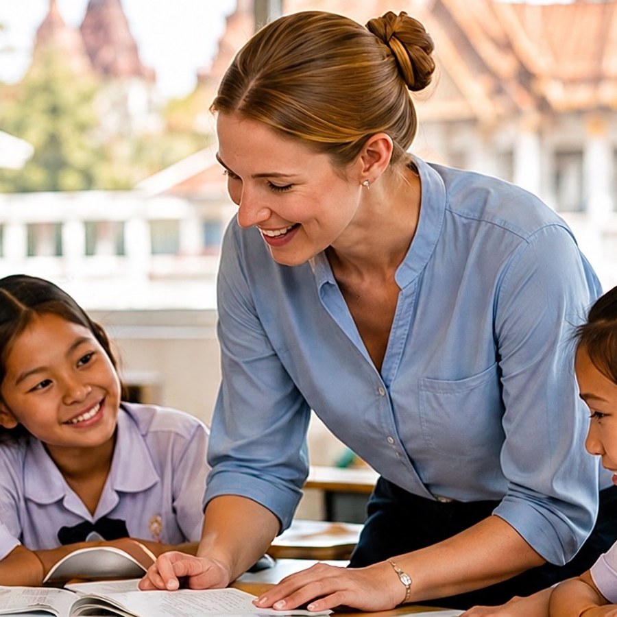 Teacher engaging with students