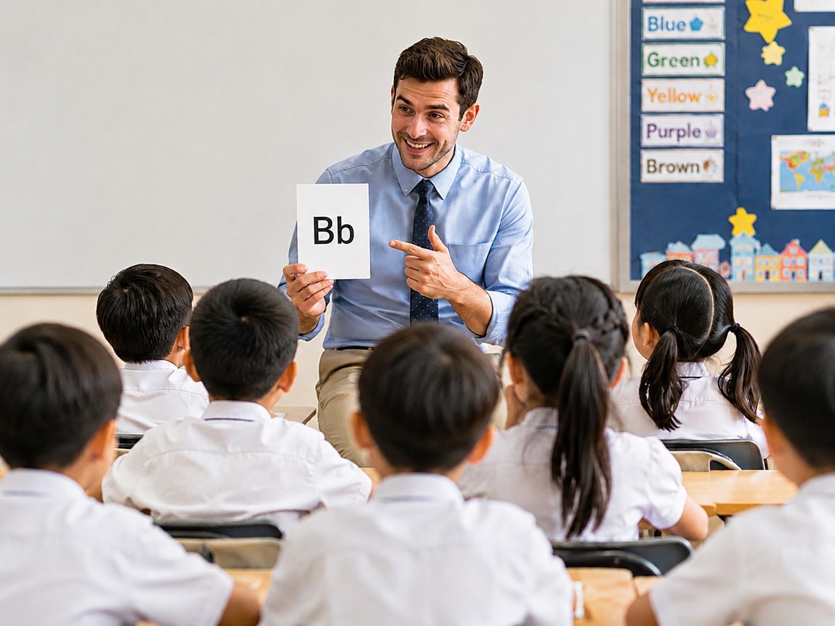 Teacher with students